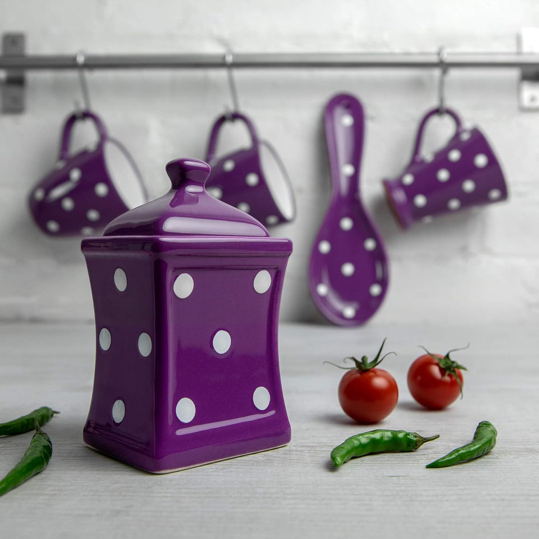 City to Cottage® - Keramik Behälter Küche 150 ml | Lila und Weiss | Polka Dots | Handgemacht | Behäl