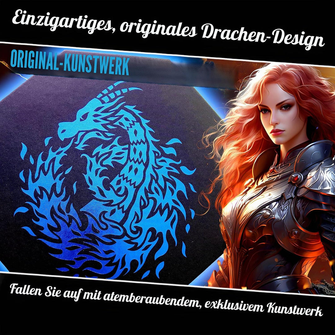 Fantasydice - Feuerdrache - Würfeltablett - 20 cm achteckig mit Deckel und Würfelfelfel-Bereich - fü