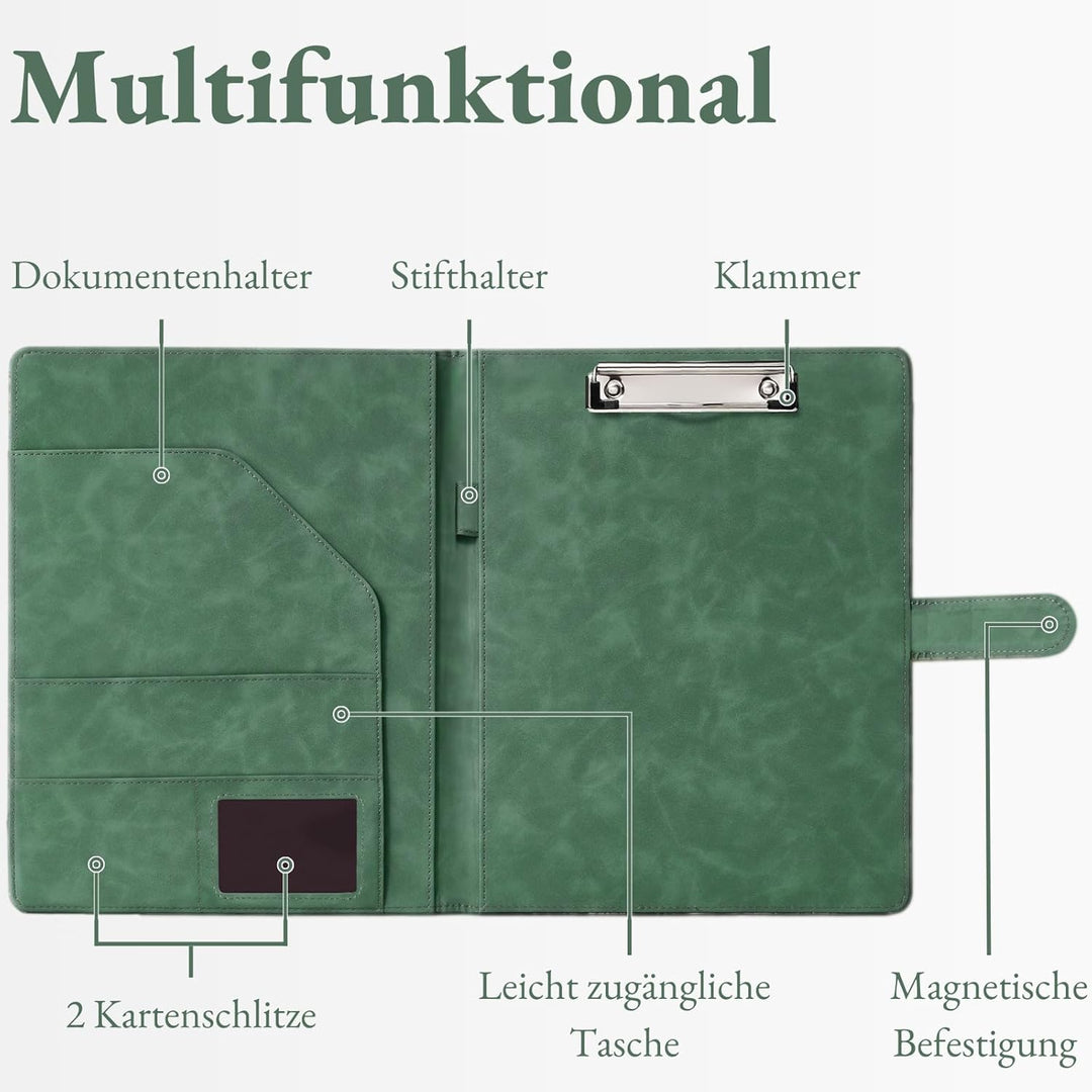 Mymazn Klemmbrett A4 mit Deckel, Mappe A4 Schreibmappe Klemmbrettmappe, PU-Leder Konferenzmappe mit