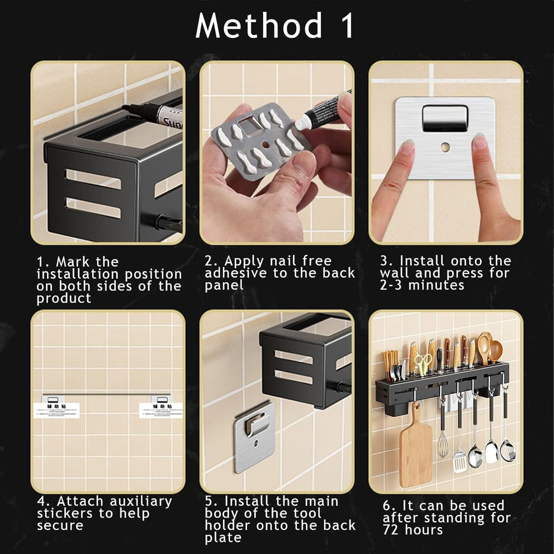 VBNZBK Rostfreier Stahl Hakenleiste Küche, Wandmontiertes Küchenutensilien Organizer Rack mit 6 Hake