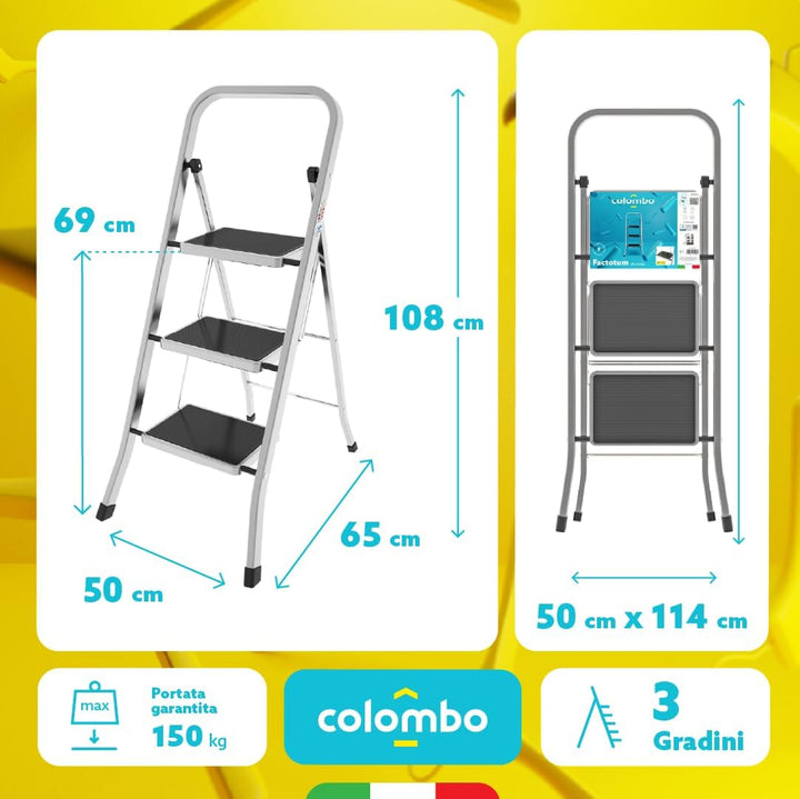 COLOMBO Hocker aus Aluminium mit 3 Stufen 3 gradini Silber, 3 gradini Silber