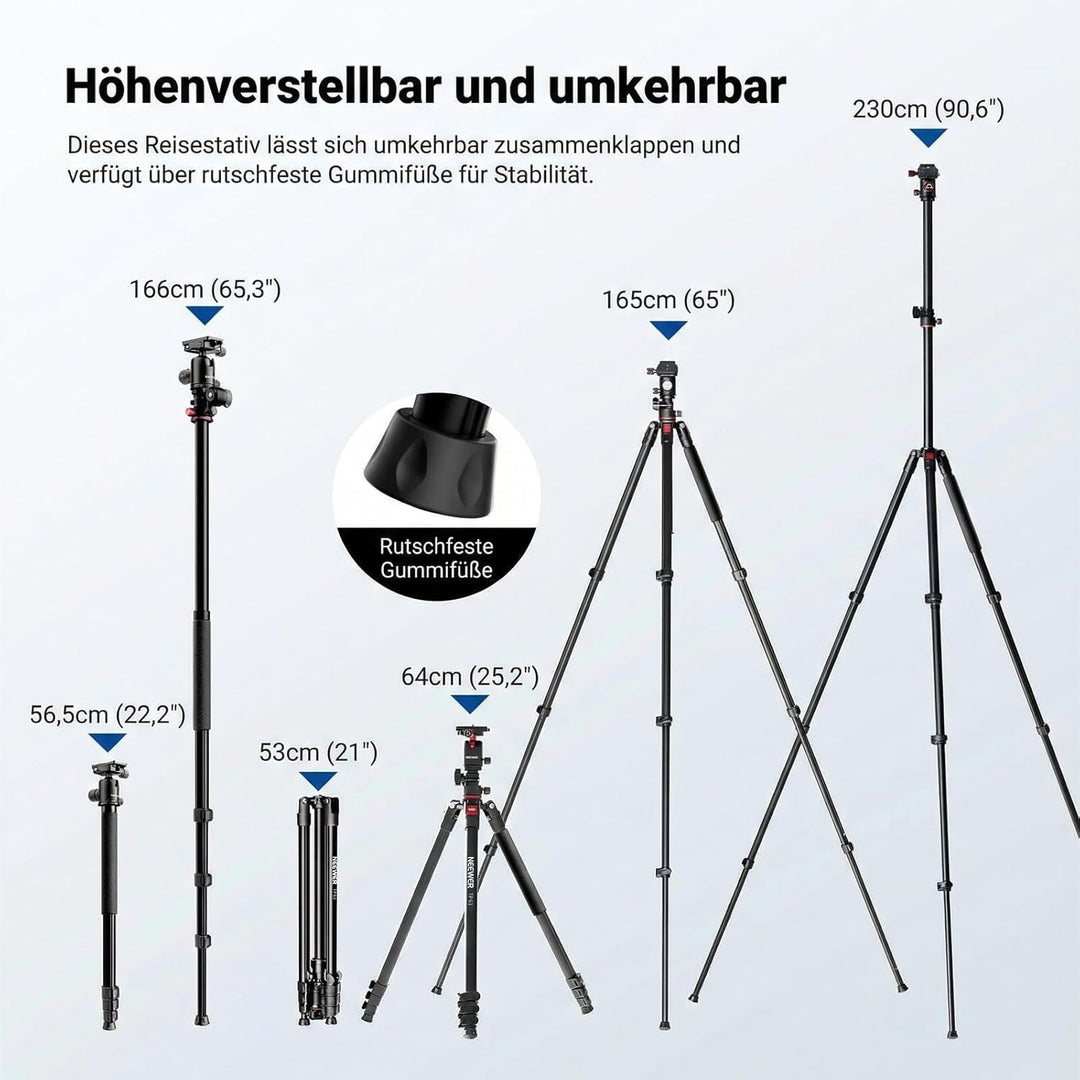 NEEWER 90 Zoll hohes horizontales Kamerastativ Einbeinstativ mit Kugelkopf, Metall DSLR Video Reises