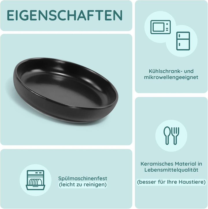 SPUNKYJUNKY Katzennäpfe 3 Stück Futternäpfe Keramik Fressnapf für Katzen (Schwarz) Schwarz Round (30