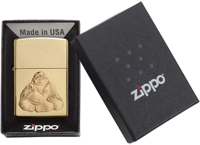 Zippo - PL 254B Laughing Buddha Emblem, High Polish Brass - Sturmfeuerzeug, befüllbar, in hochwertig