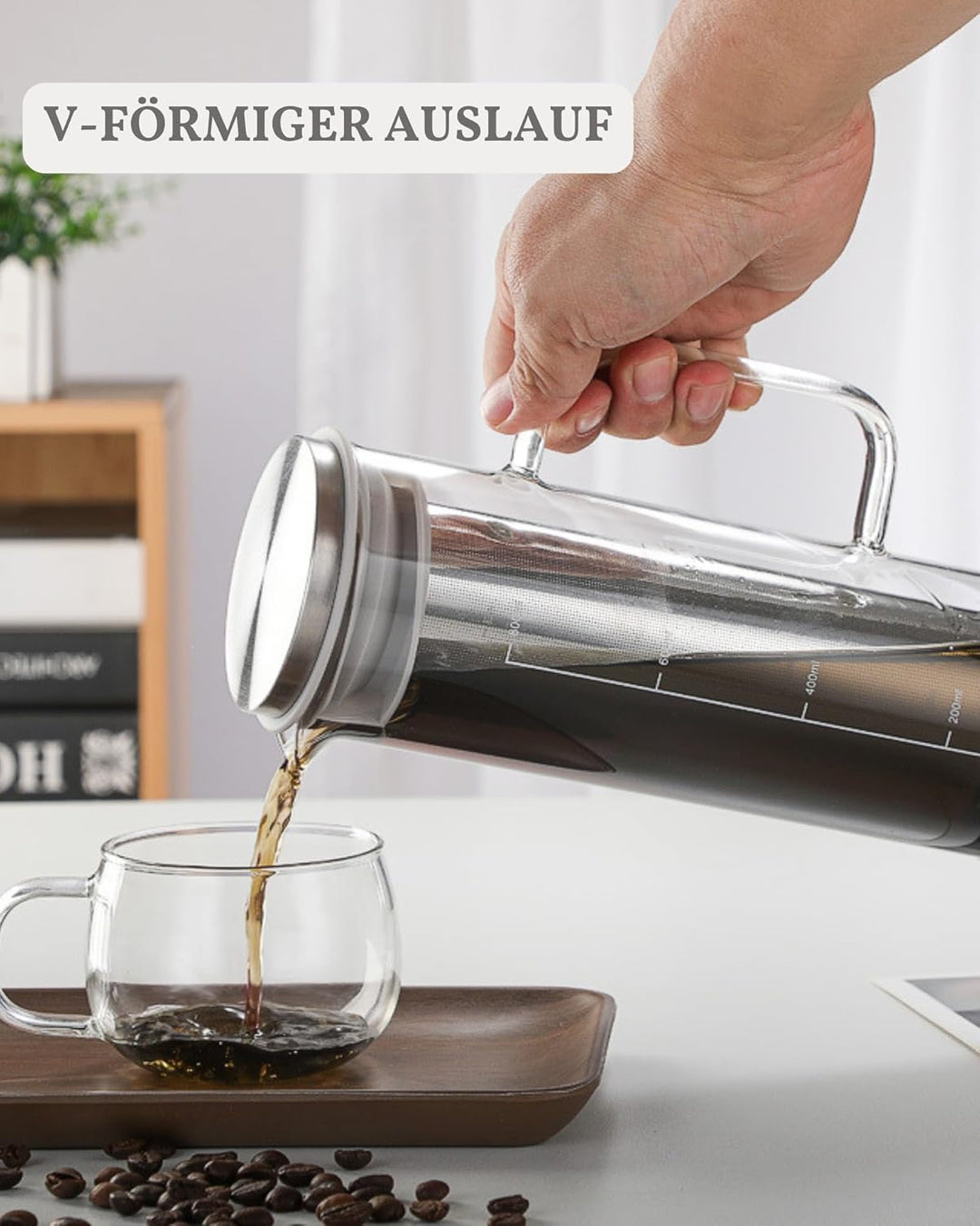 JanYoo Cold Brew Kaffeebereiter 800ml,Glas-Teekanne mit 304 Edelstahlfilter, Brühglas Karaffe Teetas