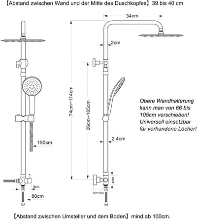 JOHO Edelstahl Duschset ohne Armatur, Regendusche Duschsystem mit Duschkopf, Duschstange, Duschschla