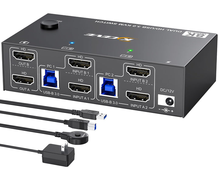 8K HDMI KVM Switch 2 PC 2 Monitore 8K@60Hz 4K@144Hz, MLEEDA USB 3.0 Dual Monitor KVM Switch mit 4 US