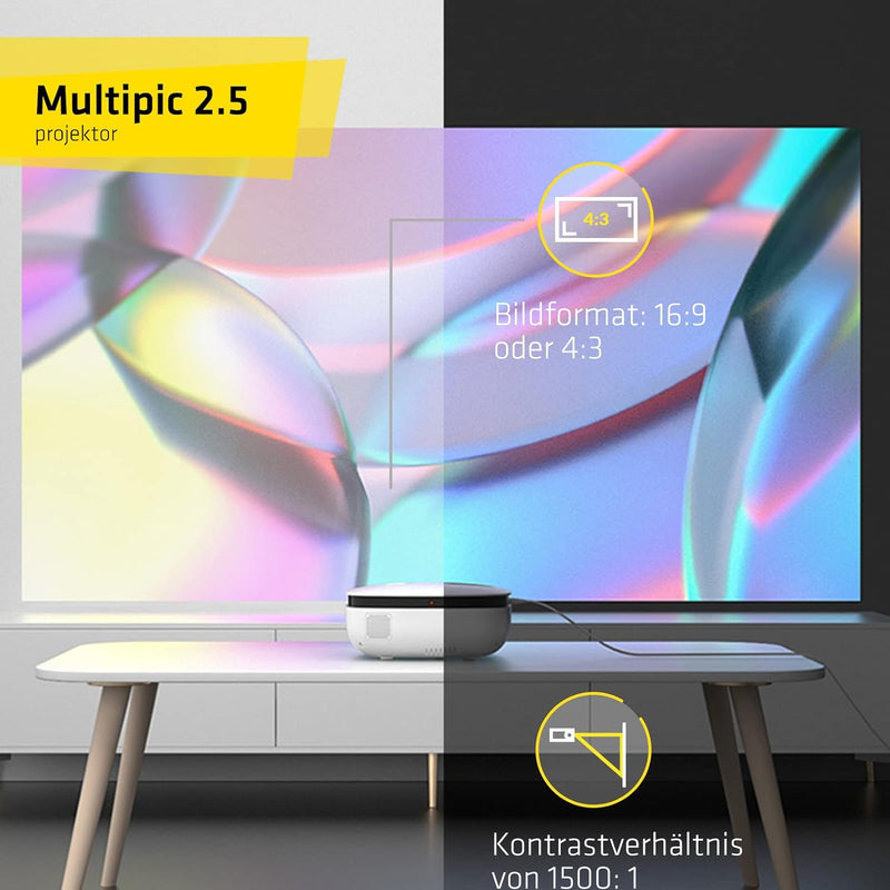 Overmax Multipic Full HD Beamer, LED Projektor, Bildgrösse von 35 bis 120 Zoll, Fernbedienung, Heimk