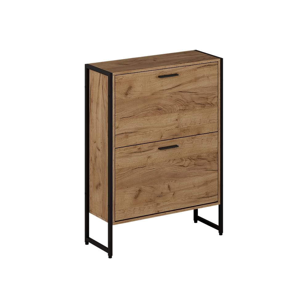 Vicco Schuhkipper Folda, Goldkraft Eiche/Schwarz, 63 x 83 cm mit 2 Kippfächern 2 Fächern, 2 Fäc