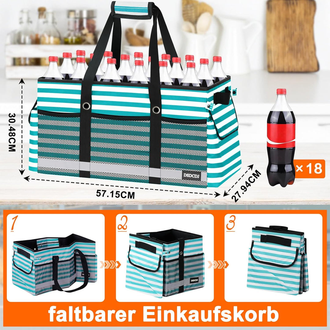 48L Einkaufskorb Faltbar mit Leuchtstreifen – Korb Einkaufen mit Verstärktem Boden – Einkaufstasche