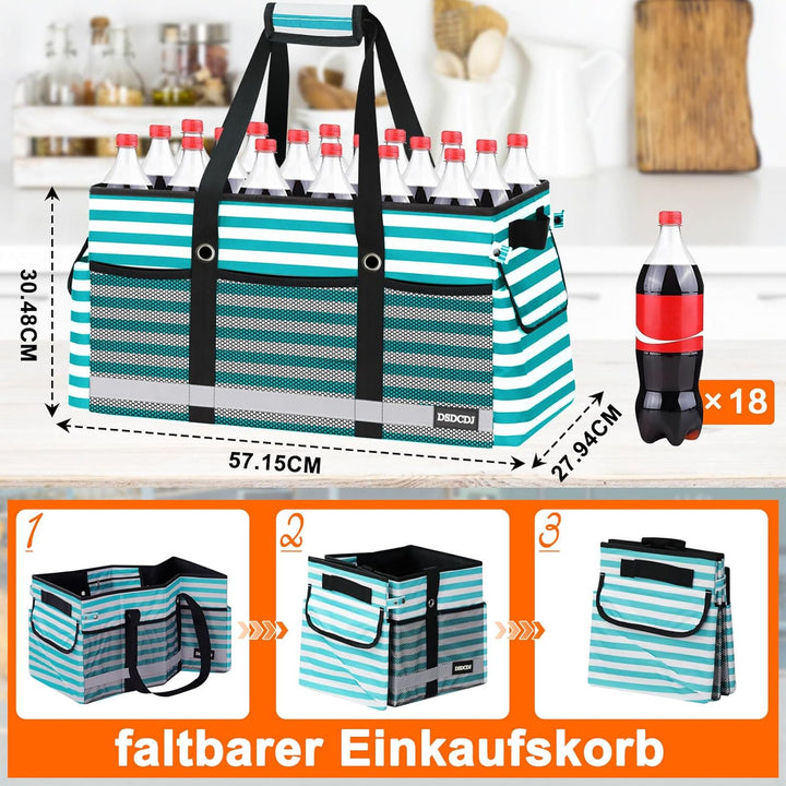 48L Einkaufskorb Faltbar mit Leuchtstreifen – Korb Einkaufen mit Verstärktem Boden – Einkaufstasche