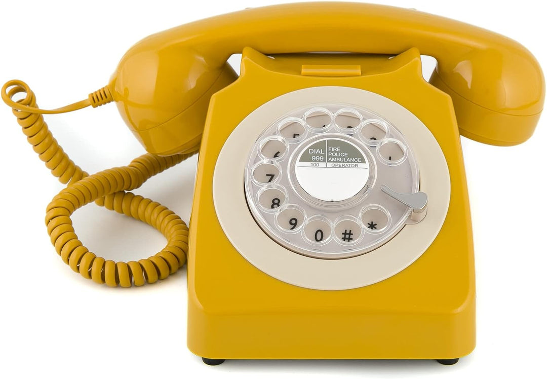 GPO 746ROTARYMUS Retro Telefon mit Wählscheibe im 70er Jahre Design Gelb- Senf, Gelb- Senf