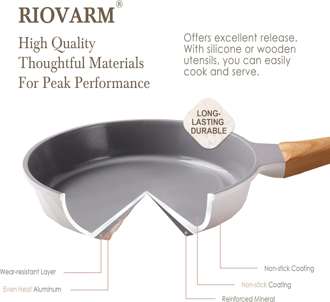 RIOVARM Keramik Antihaft beschichtung Bratpfannen-Set Induktion Pfannenset 20cm 24cm 28cm mit Holzma