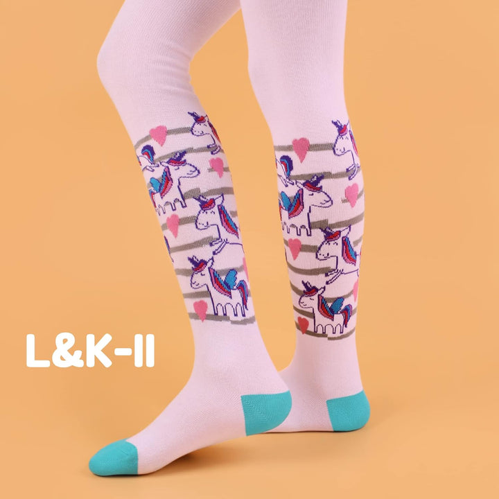 L&K-II 6er Pack Kinder Strumpfhose Mädchen Strumpfhose für Mädchen mit Einhorn Mustern und Farben in