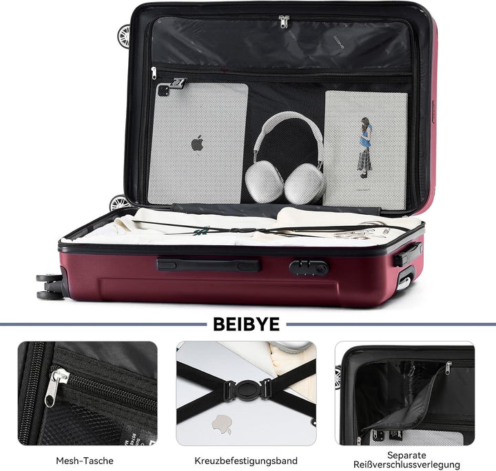 BEIBYE- Hartschalenkoffer Koffer Trolley Rollkoffer Reisekoffer Zahlenschloss 4 Zwilings-Rollen (Bur