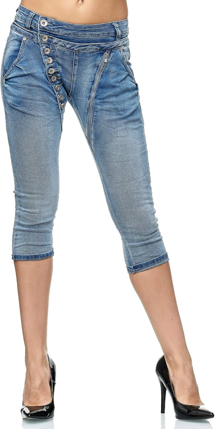 Elara Damen 3/4 Jeans Slim High Waist Capri Hose Chunkyrayan 40 Slim Blau, 40 Slim Blau