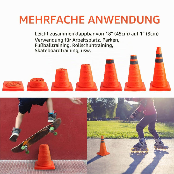 2Pack 18 Zoll zusammenklappbare Verkehrskegel/Verkehrskegelschild/Mehrzweck-Popup-Reflektierender Si