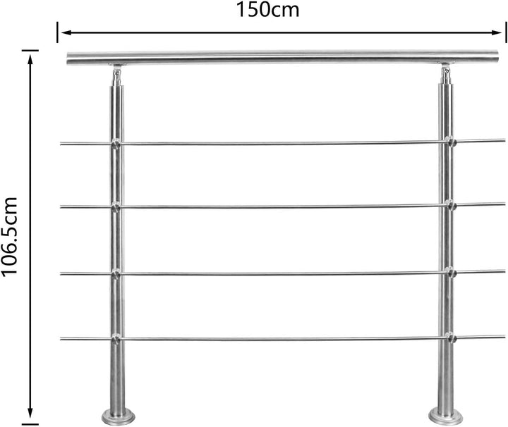 Edelstahl Handlauf Geländer Treppengeländer 150 cm mit 4 Querstreben Montagematerial Wandhandlauf Wa