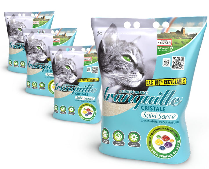 TRANQUILLE - Katzentoilette aus Silizium (4 × 4 l) – Gesundheitstracking, Urinfarbe, Ultra-saugfähig