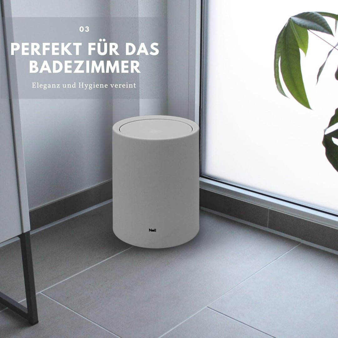 Nell 8L Mülleimer Bad Weiss Matt mit Schwingdeckel – Perfekt als eleganter Kosmetikeimer, Ideal auch