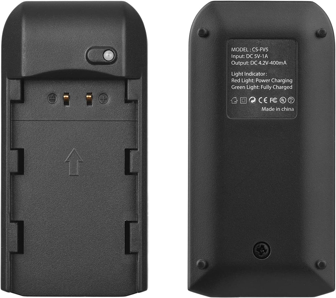 Andoer NP-FV5 Akku-Ladegerät mit LED-Anzeigeleuchte + 2 x NP-FV5 Plus 3,7 V 1000 mAh mit USB-Ladekab