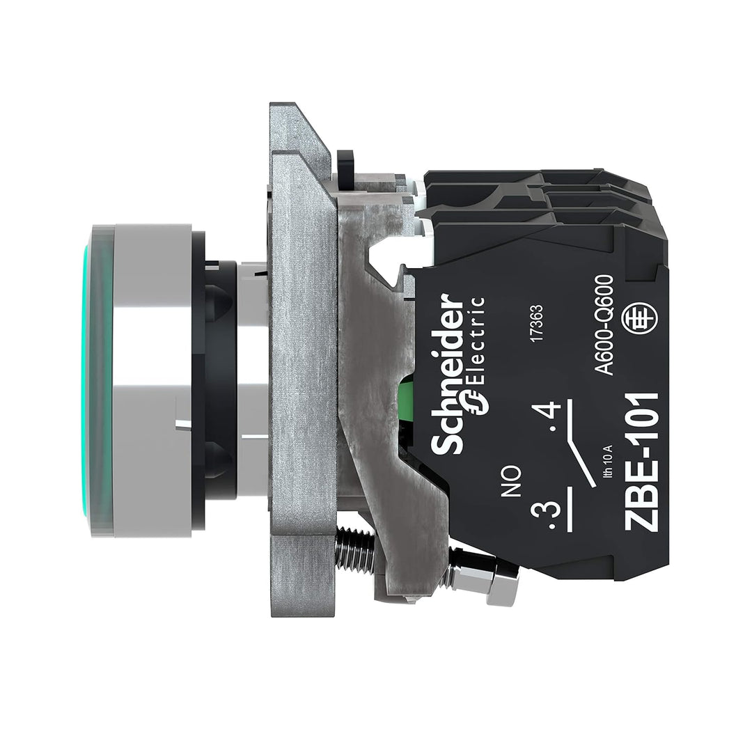 Schneider Electric | XB4BW33M5 - Leuchtdrucktaster, grün, flach, 1S+1Ö, tastend, 220-240V 50/ bei 60