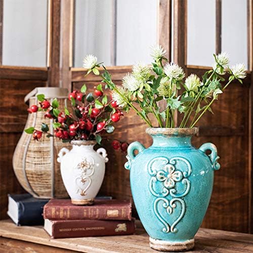 Soyizom rustikale weisse Keramikvase französische Landhausstil Vintage Vase für Blumensträusse, Kera