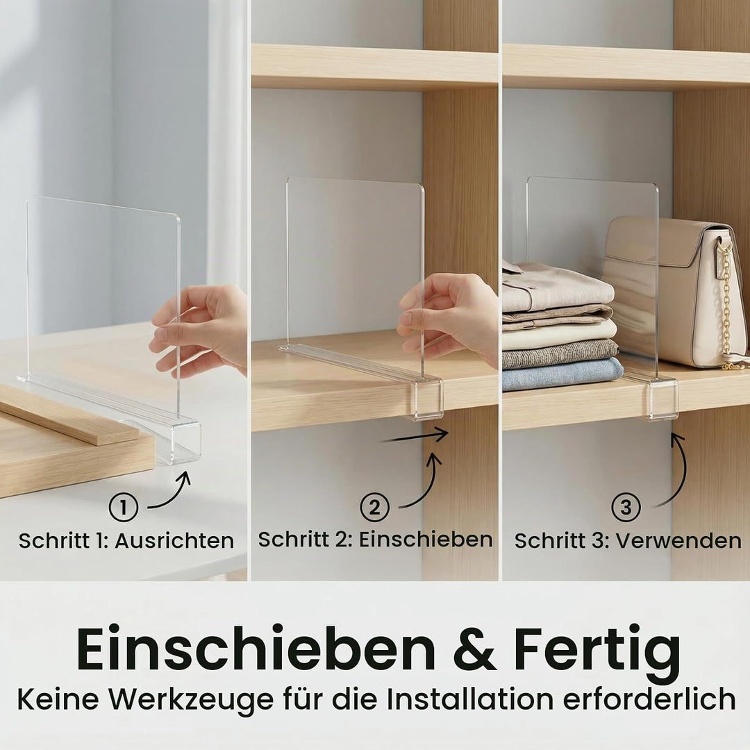 12 Stück Transparente Acryl Regaltrenner: Multifunktionaler Kleiderschrank Organizer - 30 x 20 cm Re