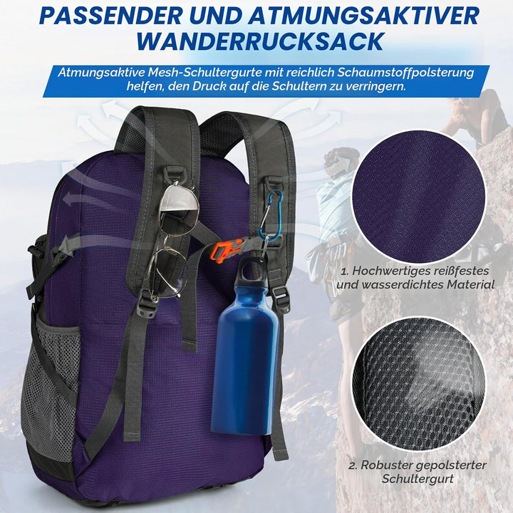 IGOLUMON Wanderrucksack Herren Damen 40L Wasserdichter Rucksack Leicht Faltbarer Reiserucksack Trekk