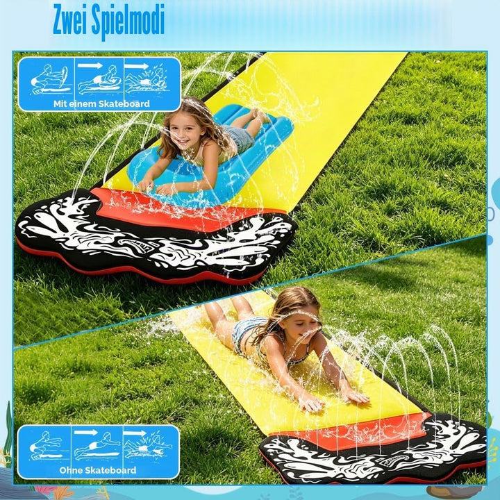 Wasserrutsche Garten, 480 x 70 cm Single Water Slide, Wasserrutschmatte mit 2 Bodyboards, Eingebaute
