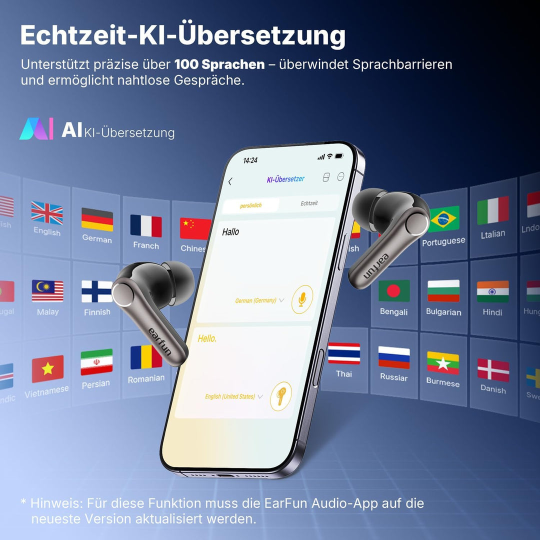EarFun Air Pro 4+ Bluetooth Kopfhörer mit Noise Cancelling, Hybrid-Treibersystem, Hi-Res Audio, aptX