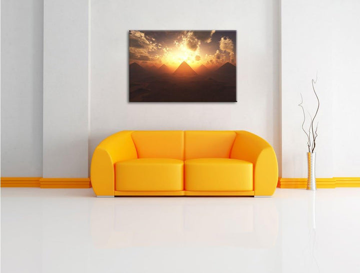 Pyramiden beim Sonnenuntergang Format: 100x70 auf Leinwand, XXL riesige Bilder fertig gerahmt mit Ke