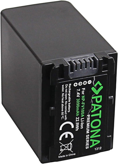 PATONA Premium Akku NP-FV100 Kompatibel mit Sony FDR-AX40 FDR-AX45 FDR-CX680 NEX-VG30, 3090mAh