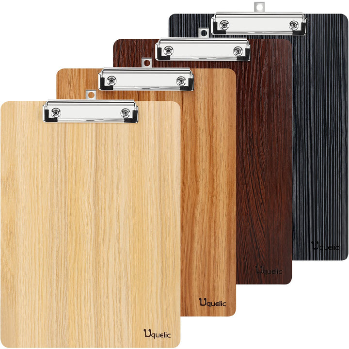 Uquelic Klemmbrett/Schreibbrett/Clipboard A4-4Pcs Klemmbretter A4 Eleganz Luxus Holzmaserung Abgerun