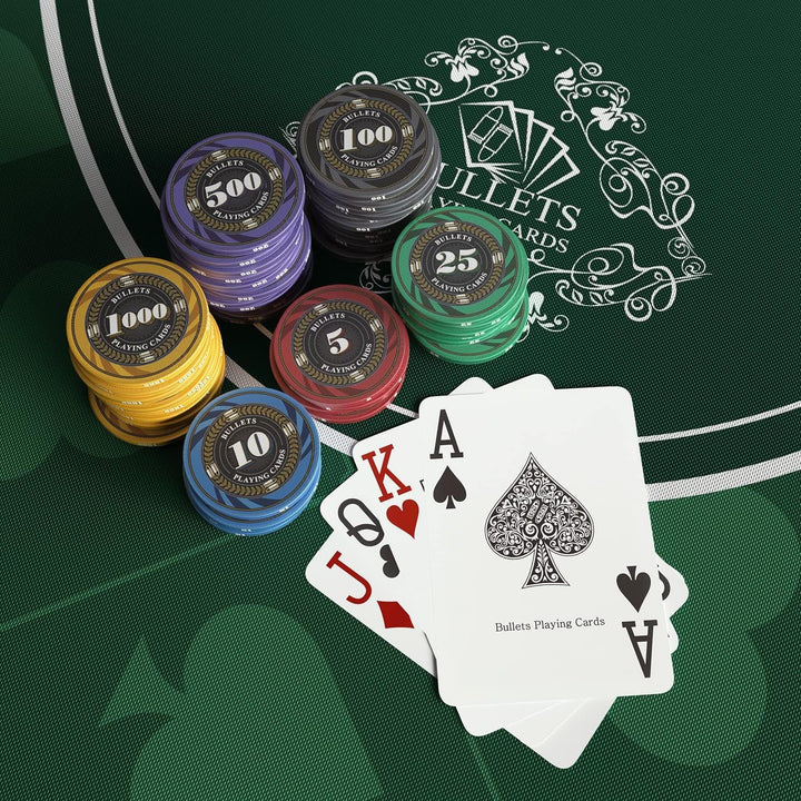 Bullets Playing Cards | Pokerkoffer „Silvio“ mit 300 Keramik Pokerchips 10g | Pokerset mit Karten, W