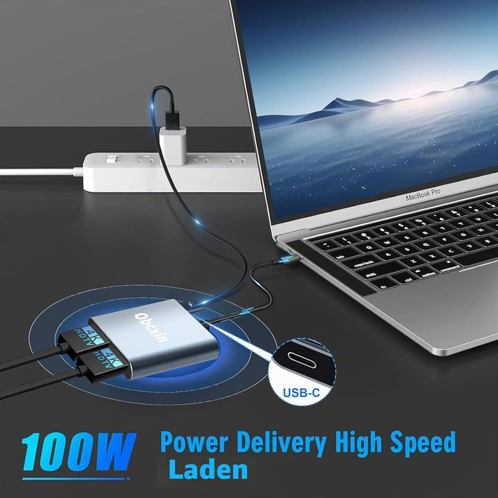 USB C auf Dual HDMI Adapter, 4 in 1 Typ C to HDMI Splitter for Dual Monitors mit 2 * 4K+USB 3.0+PD 1