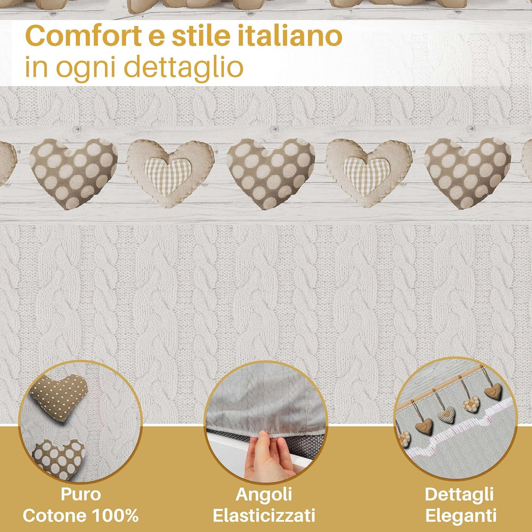 HomeLife Bettwäsche-Set für Einzelbett aus Baumwolle mit Bären, Bettbezug 120 x 300 cm + Spannbettla