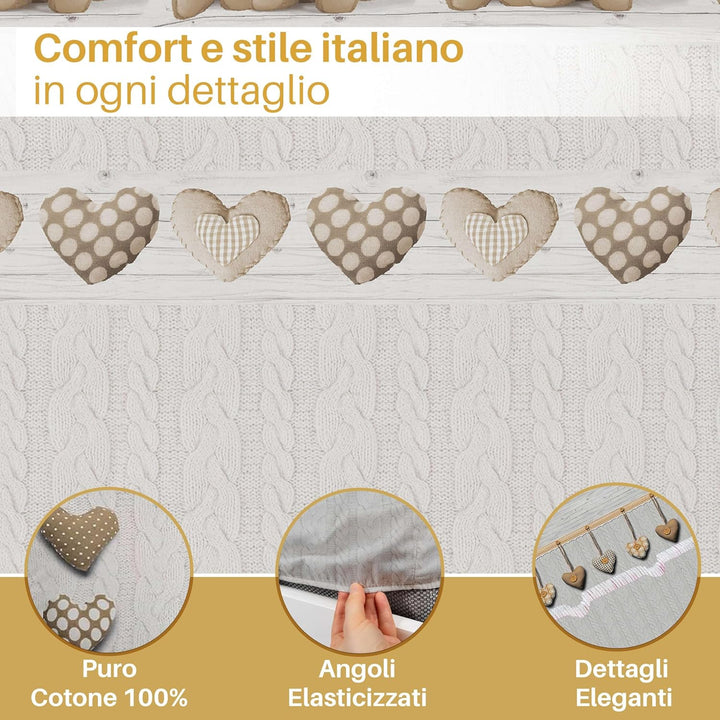 HomeLife Bettwäsche-Set für Einzelbett aus Baumwolle mit Bären, Bettbezug 120 x 300 cm + Spannbettla