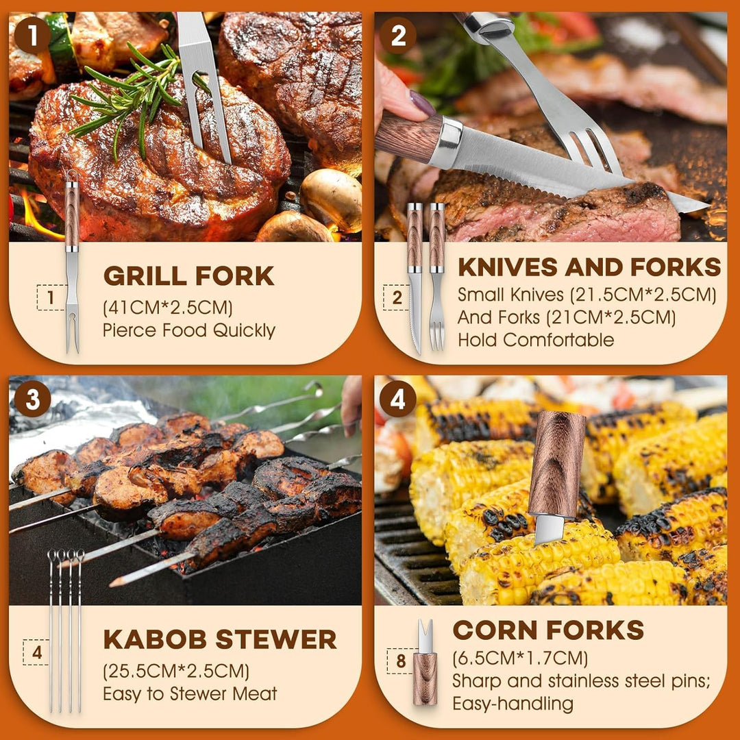 DRAGON RIOT Grillbesteck Set aus Edelstahl, 29 Stücke Grillset für Männer Geschenk, Premium Grill Zu