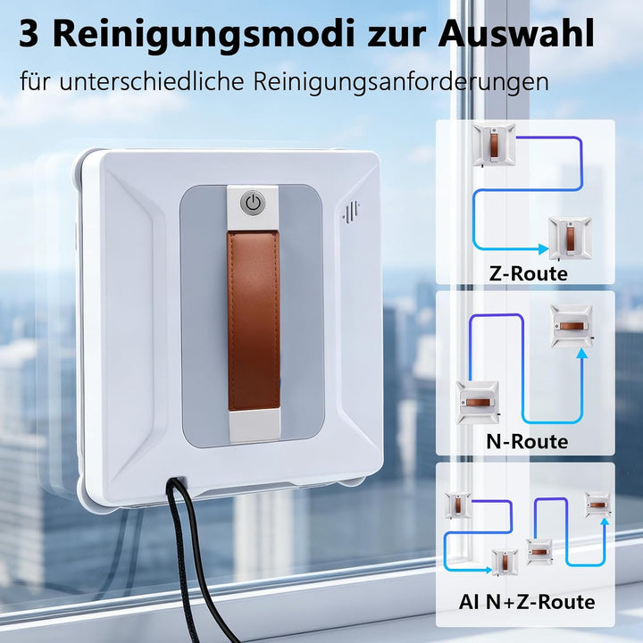 Fensterputzroboter mit KI-Navigation 3000Pa Saugkraft, 100ML Wassertank