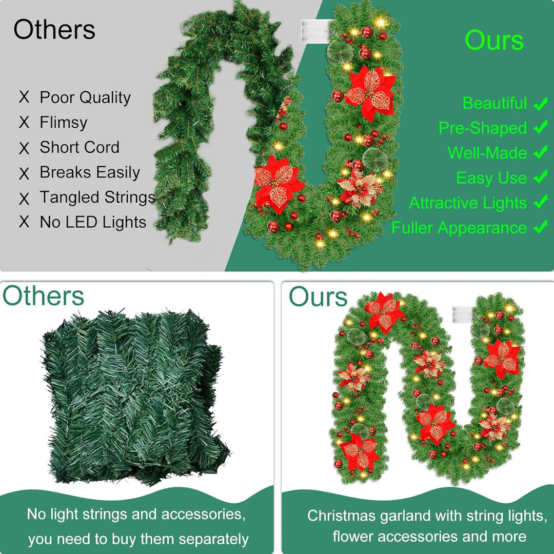 Tannengirlande mit Beleuchtung - 270cm Weihnachtsgirlande mit Beleuchtung 4m 30pcs Warmen LED Lichte