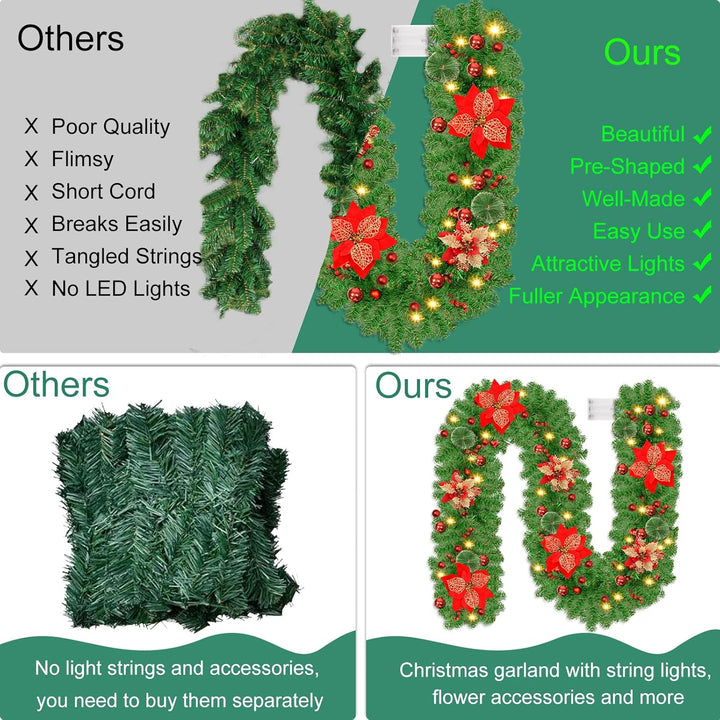 Tannengirlande mit Beleuchtung - 270cm Weihnachtsgirlande mit Beleuchtung 4m 30pcs Warmen LED Lichte