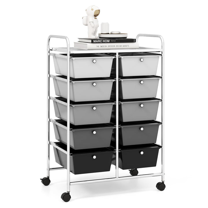 GOPLUS Rollwagen mit 10 Schubladen stapelbar, Rollcontainer mit Ablage & Metallgestell, Badregal, Au