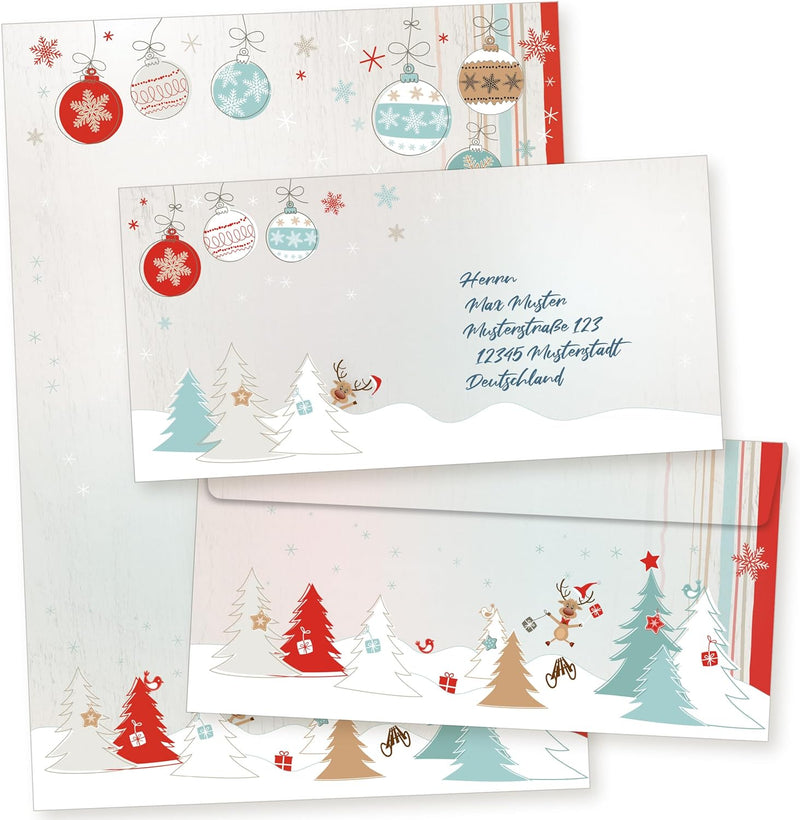 Joulujuhla 25 Sets Weihnachtsbriefpapier mit Umschlag ohne Fenster Weihnachtspapier A4 Briefpapier W