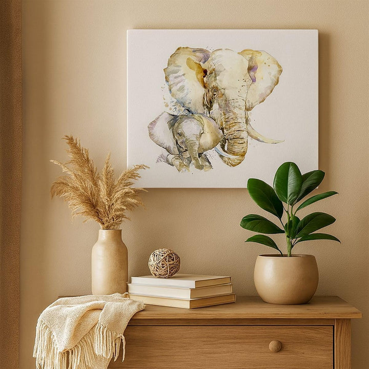 Bilder auf Leinwand 100x70cm Leinwandbild Elefanten tier safari afrika Gross Wanddeko Bild Schlafzim
