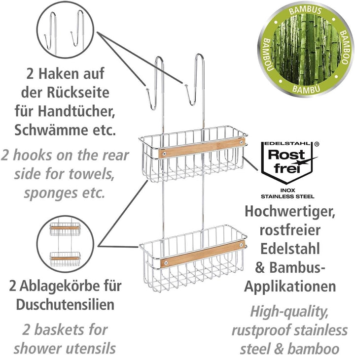 WENKO Badregal Zerbo 2 Etagen, Befestigung ohne Bohren, dekorative Duschablage für Duschgel, Shampoo
