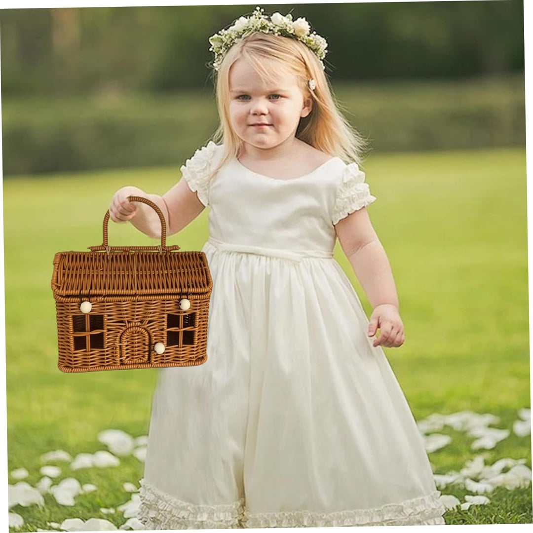 Garten-Erntekorb 9 x 6 x 5, 5 Zoll hausförmiger Picknickkorb aus PP-Rattan mit Deckel und Griff Korb