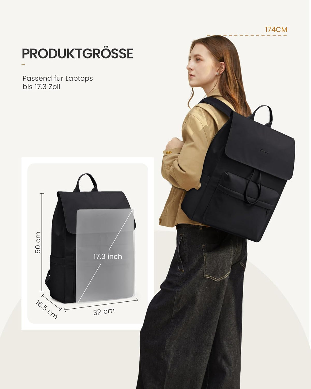 LOVEVOOK Rucksack Damen, Leichter Schulrucksack Teenager mit Laptopfach, 17.3 Zoll School Backpack W