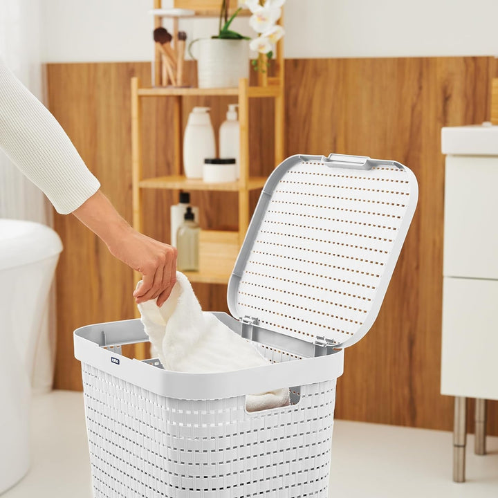 Rotho Country Wäschesammler 55l, weiss, 55l (42.0 x 32.2 x 57.7 cm)