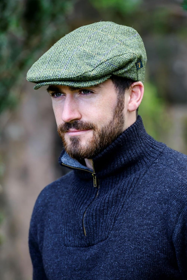 Mucros Weavers Irish Trinity Flat Cap für Herren Newsboy Hut XL Green Herringbone, XL Green Herringb